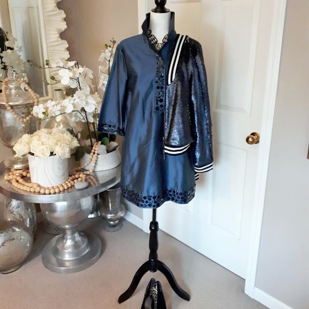 NWOT Mac & Jac blue, black embellished tunic dress, 12 - Picture 4 of 11